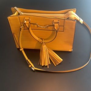 Anne Klein Satchel/Crossbody.  8 1/2 x 11.  Mustard yellow with tassels.